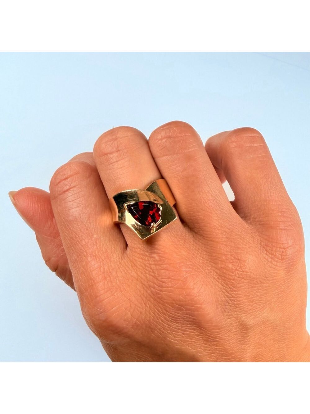 Estate 10k Solid Yellow Gold 1.87 CT Natural Garnet Hyper Modernist Ring Size 7 - Picture 9 of 12